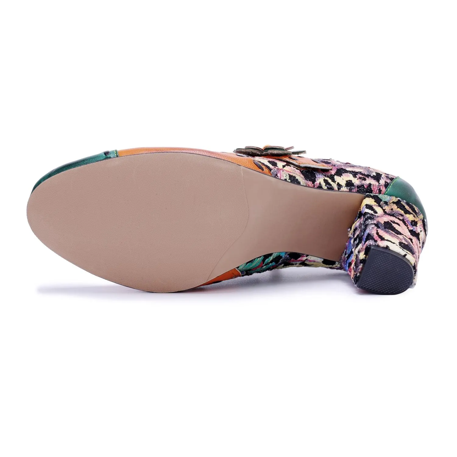 Bohemian Contrast Color Patchwork Floral Side Zipper Pump (Ingrid)
