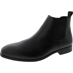 Calvin Klein Mens Donto Leather Block Heel Chelsea Boots