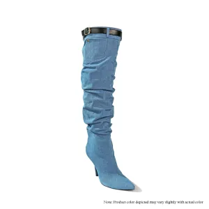 EIFFEL-1 SLOUCHY PATCHWORK BELTS DETAIL W/BOOTS - BLUE