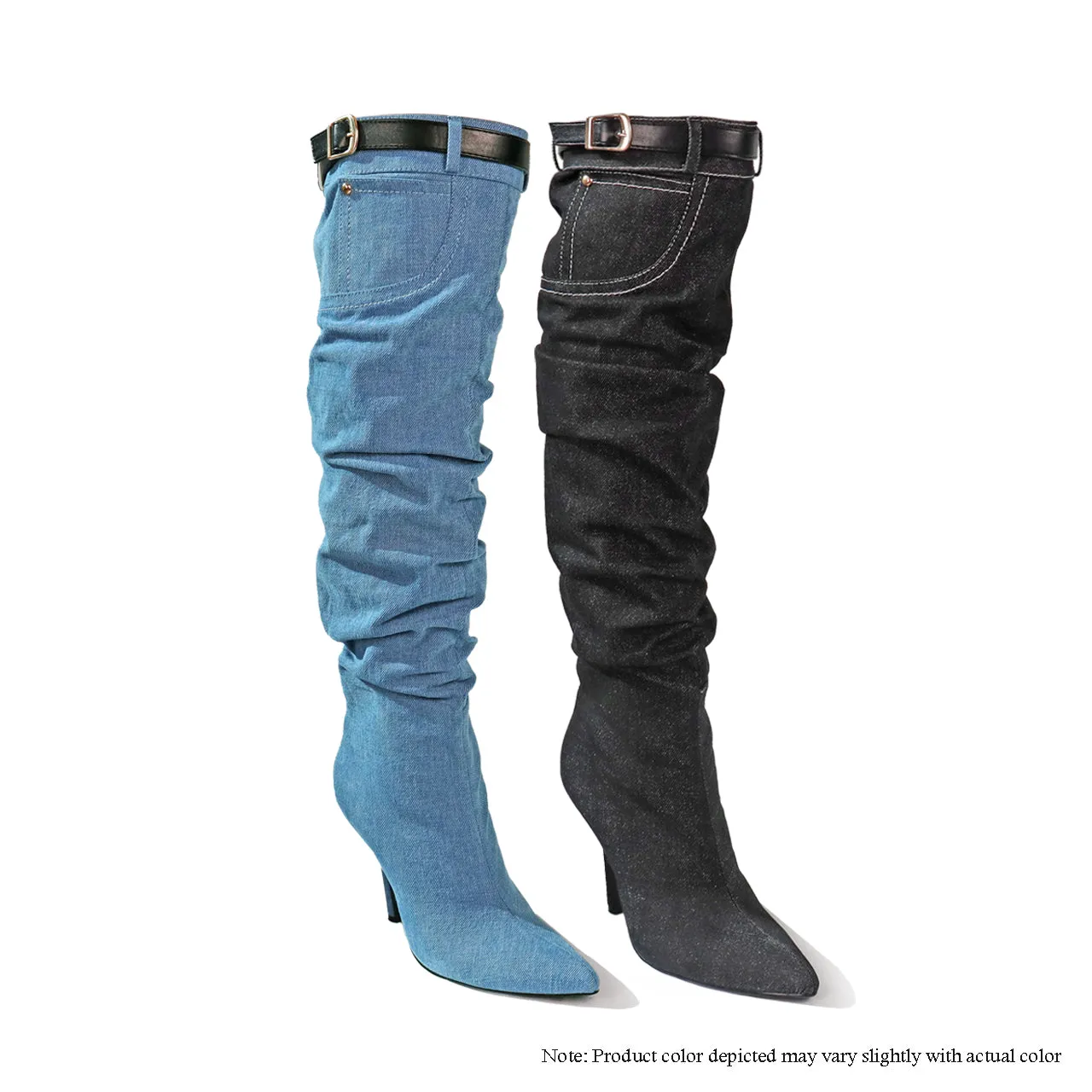 EIFFEL-1 SLOUCHY PATCHWORK BELTS DETAIL W/BOOTS - BLUE