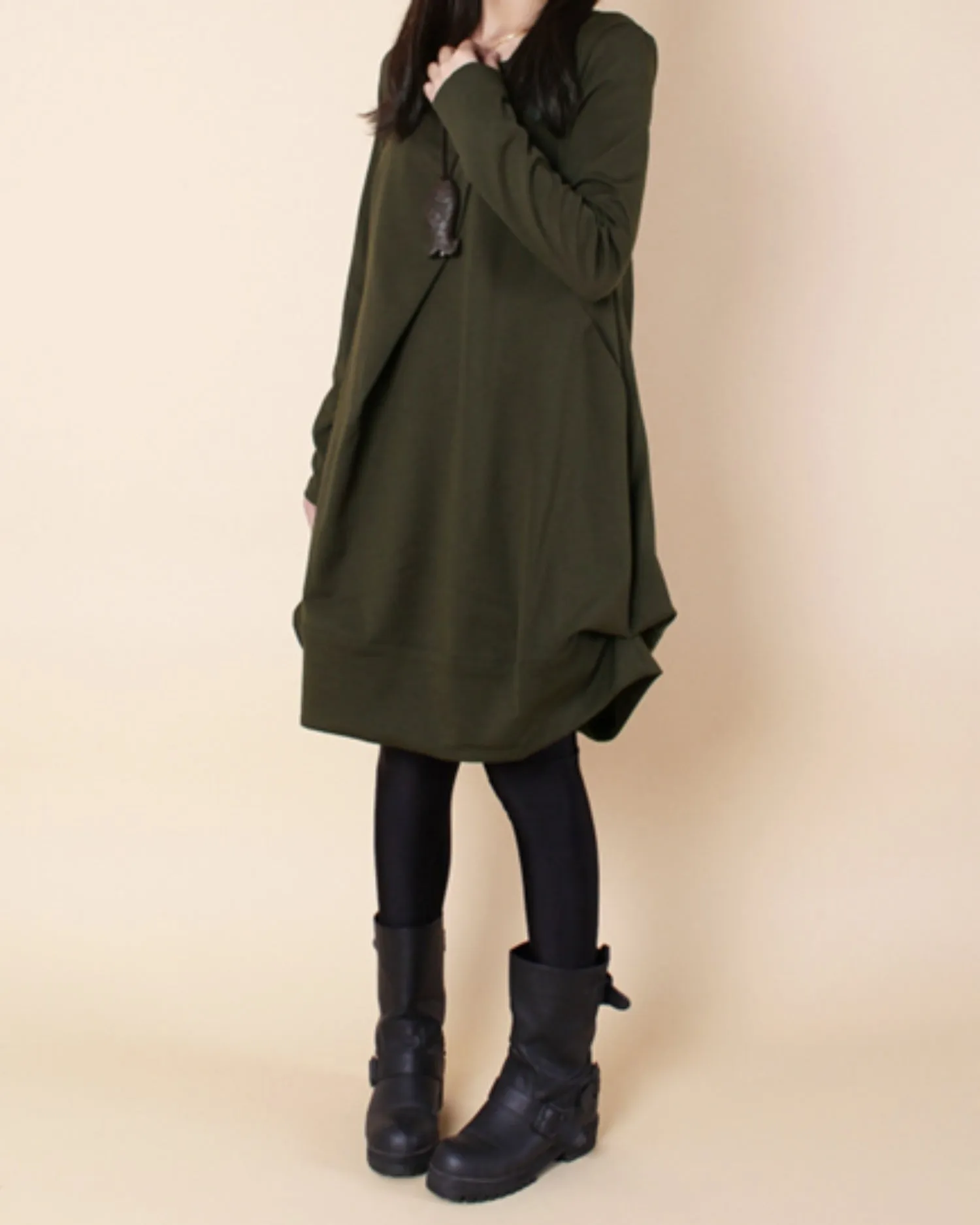 ellazhu Women's Loose Plain Round Neck Solid Pullover Dress GZ59