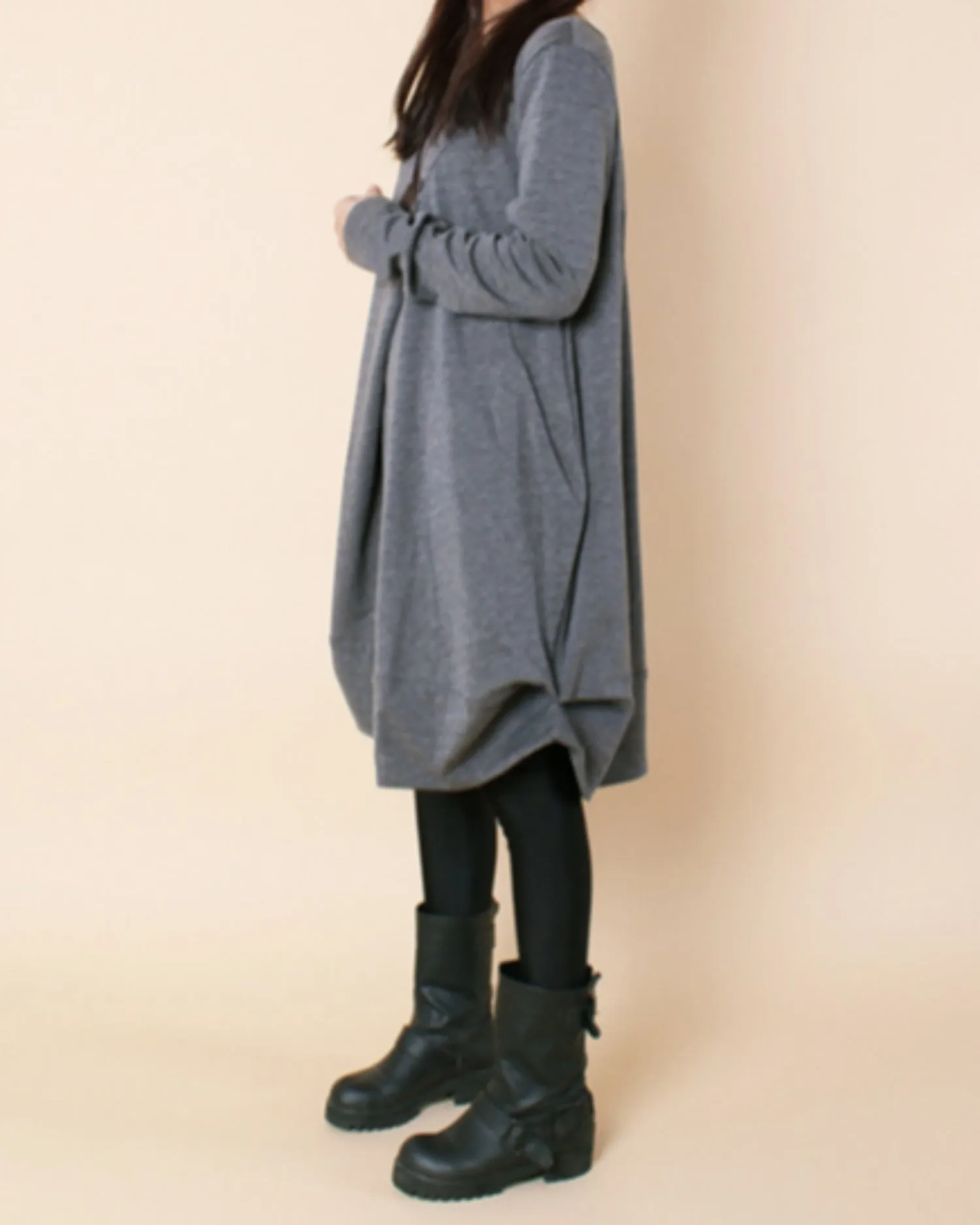 ellazhu Women's Loose Plain Round Neck Solid Pullover Dress GZ59