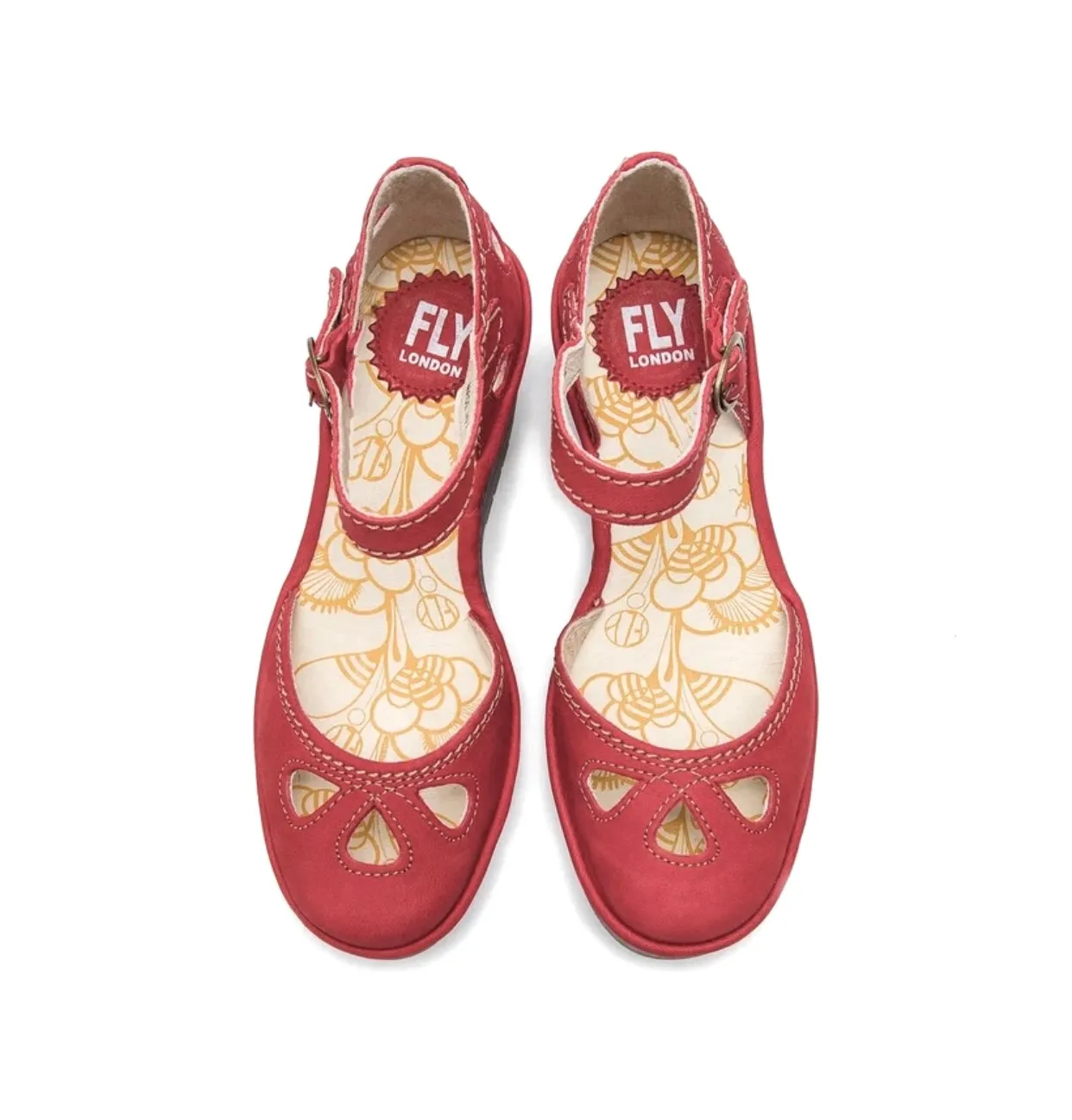Fly London Yuna Lipstick Red Cupido Leather Buckle Wedges Made In Portugal