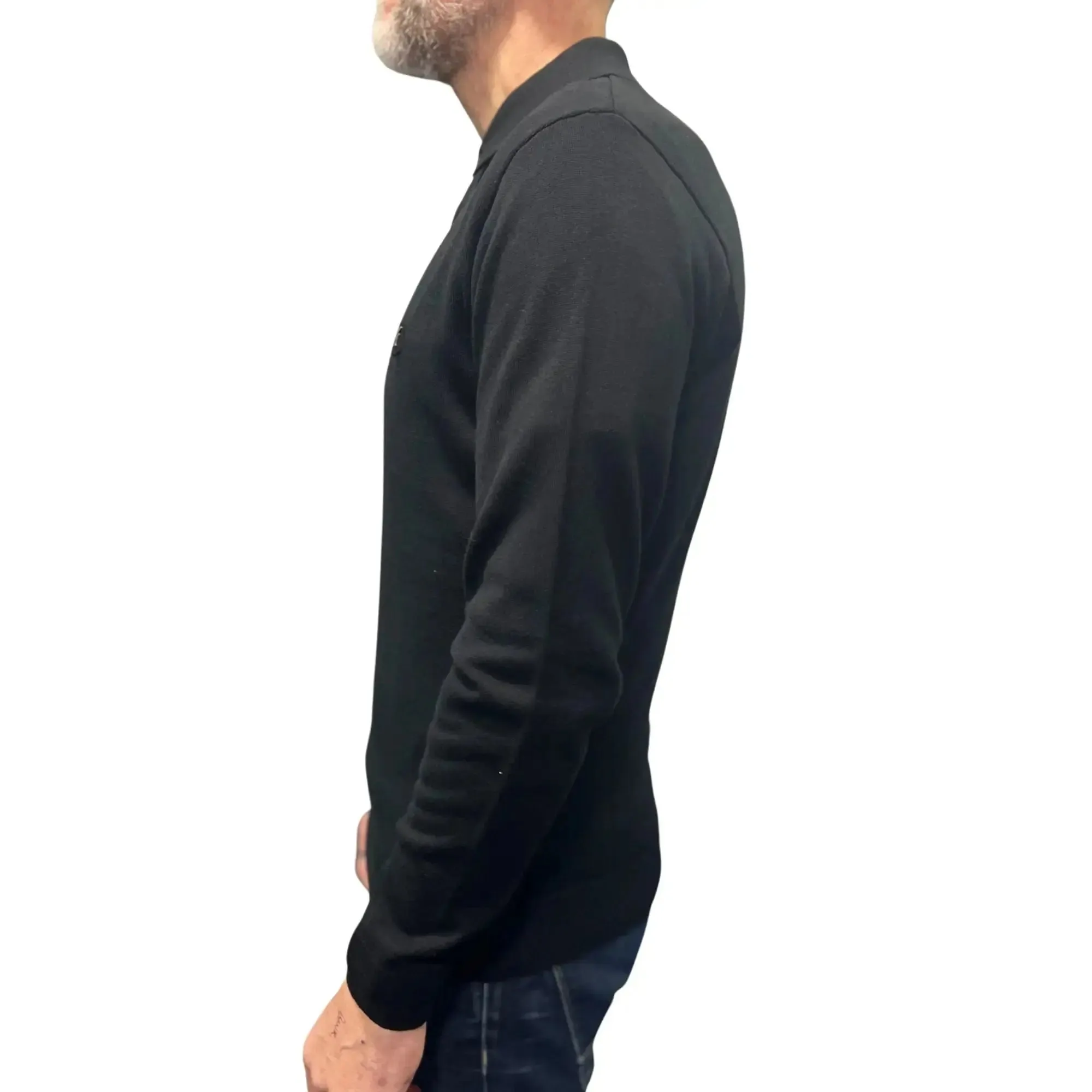 Francesco Black Long-Sleeved Knitted Polo Shirt
