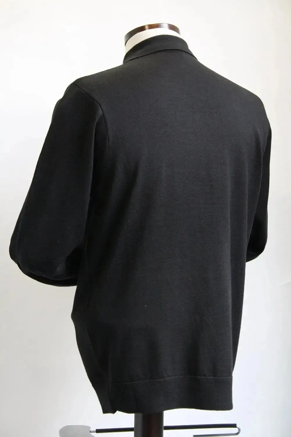 Francesco Black Long-Sleeved Knitted Polo Shirt