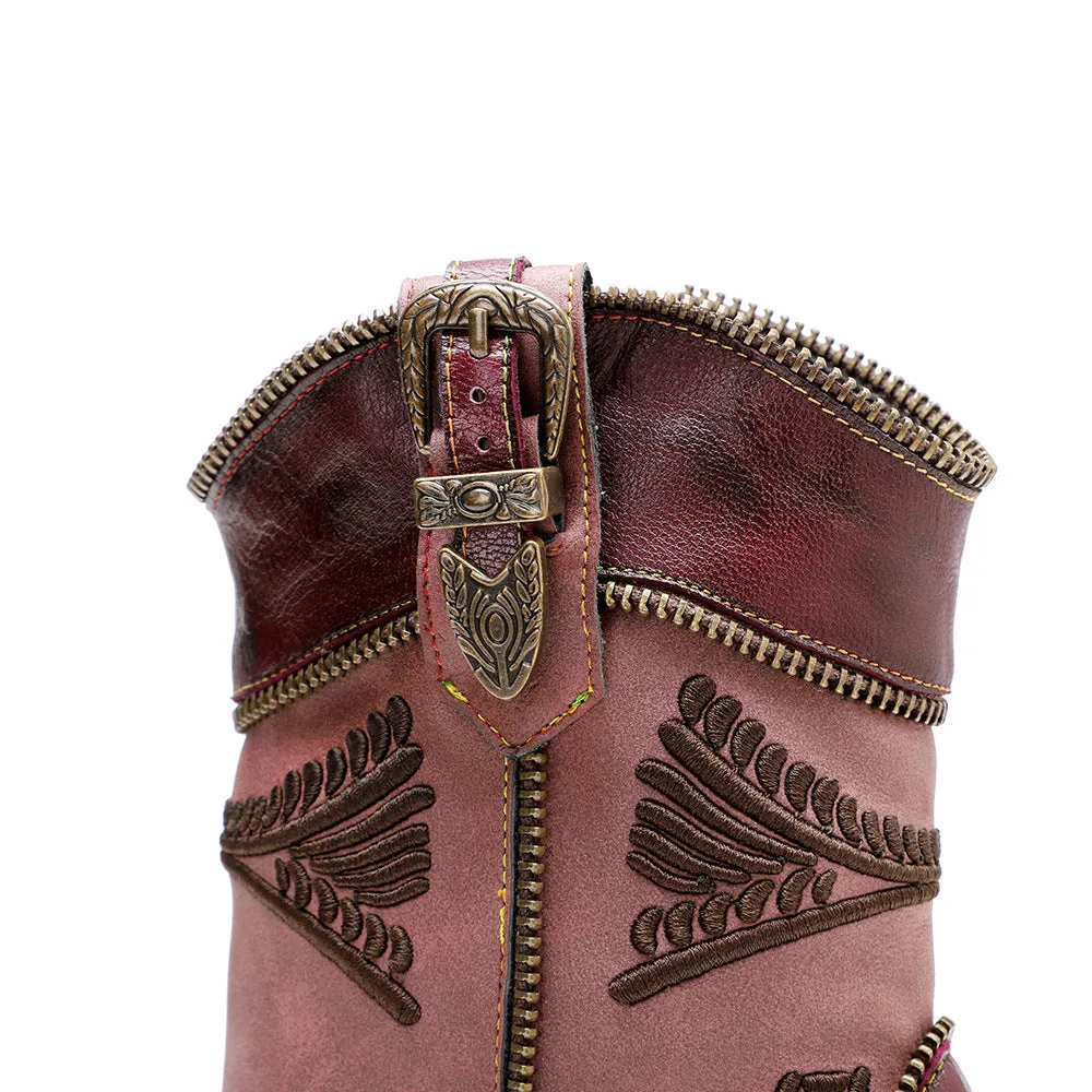 Hand Painted Leather Patchwork Ankle Boots