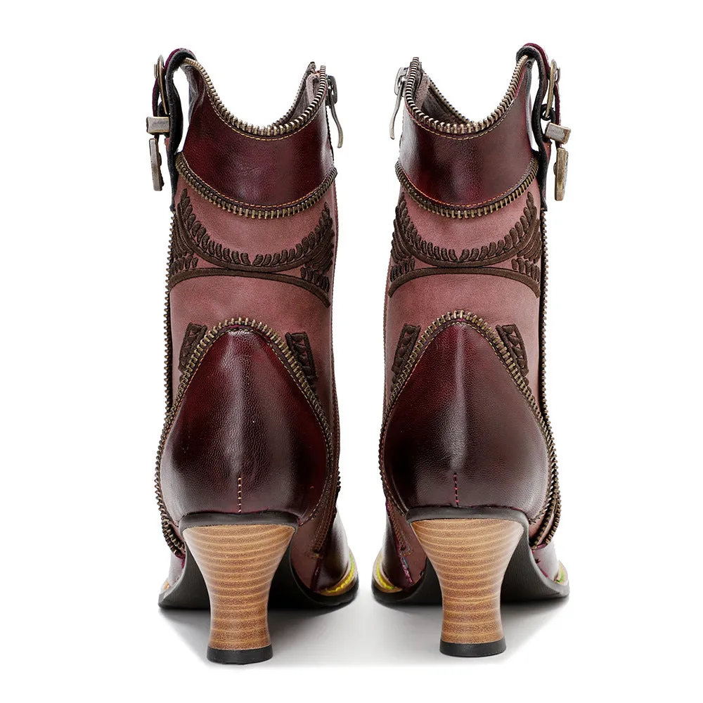 Hand Painted Leather Patchwork Ankle Boots