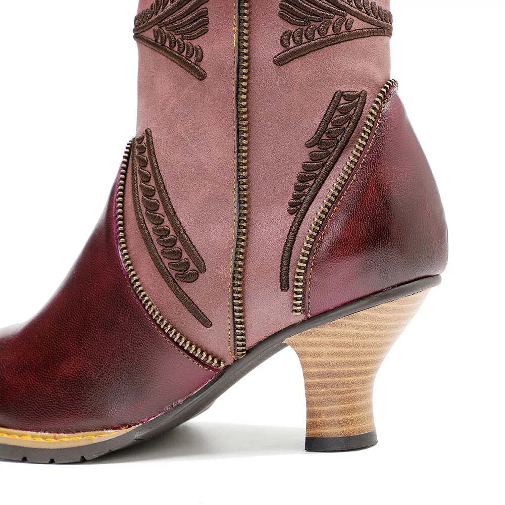 Hand Painted Leather Patchwork Ankle Boots