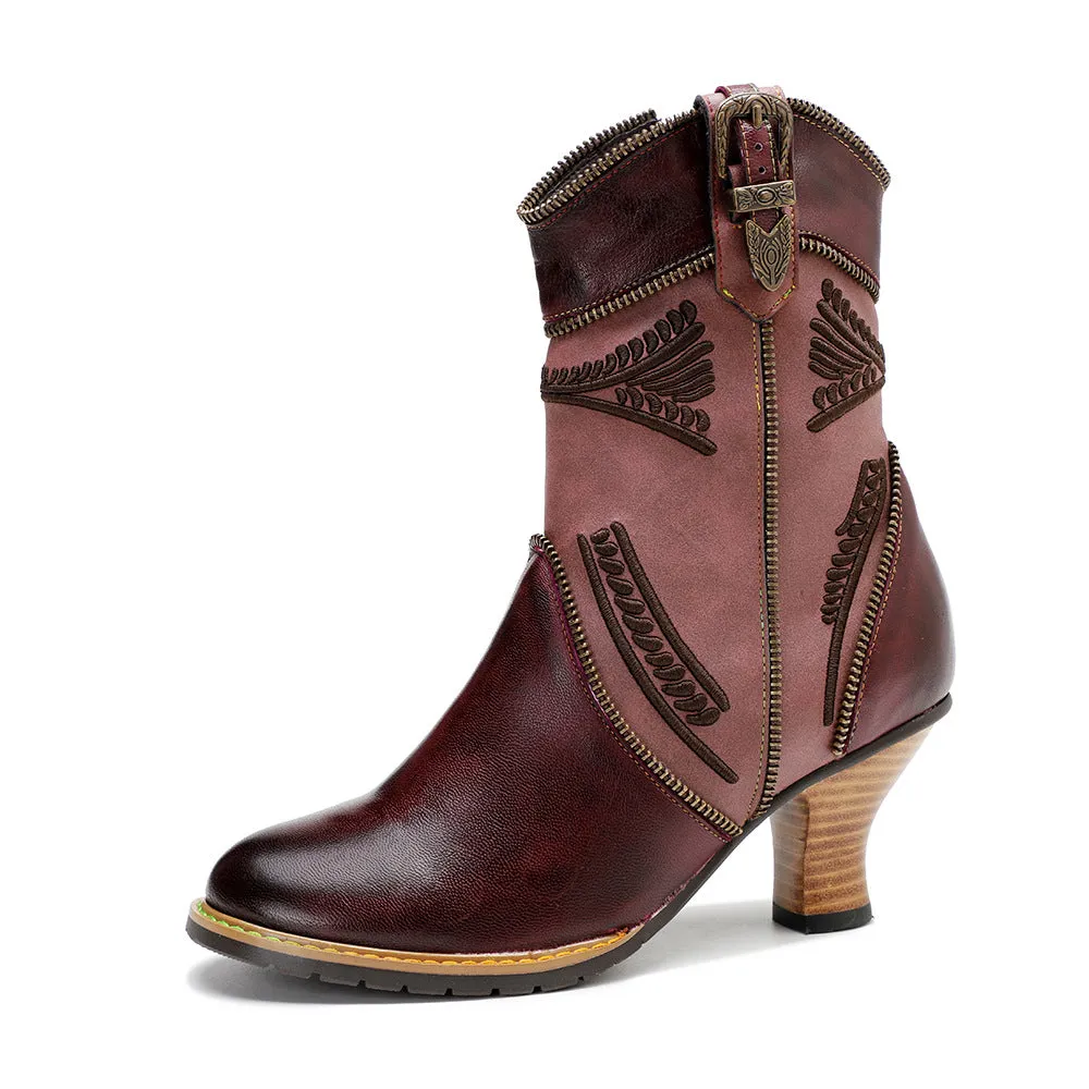 Hand Painted Leather Patchwork Ankle Boots