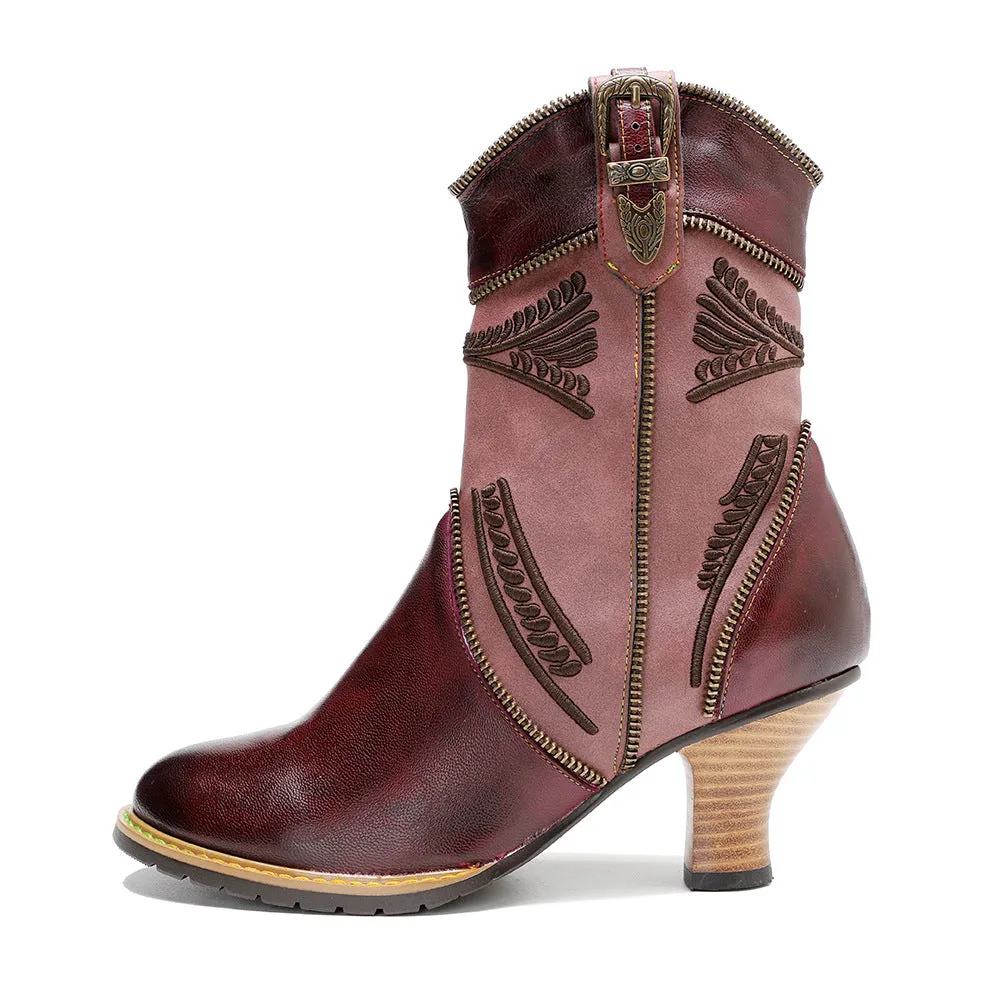 Hand Painted Leather Patchwork Ankle Boots