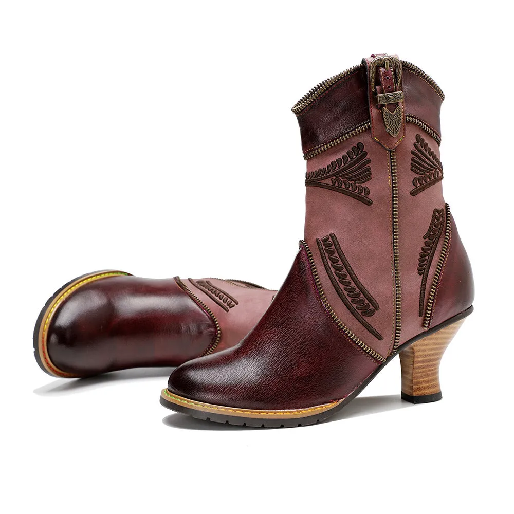 Hand Painted Leather Patchwork Ankle Boots