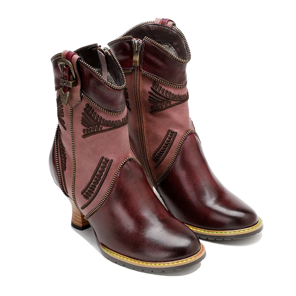 Hand Painted Leather Patchwork Ankle Boots