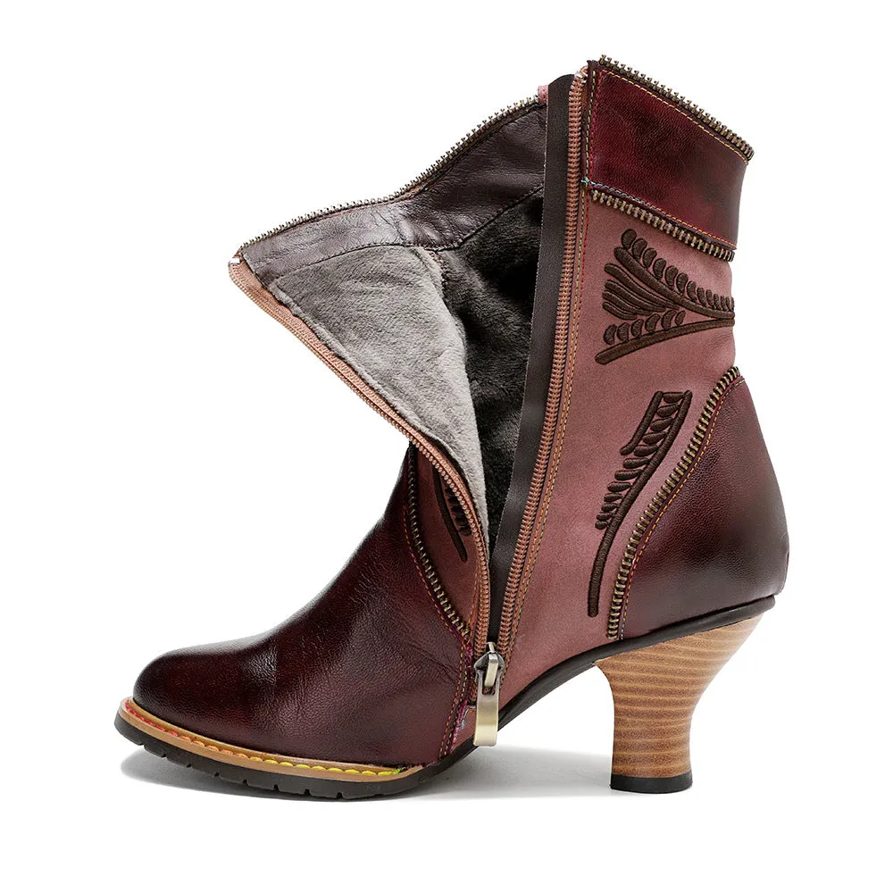 Hand Painted Leather Patchwork Ankle Boots