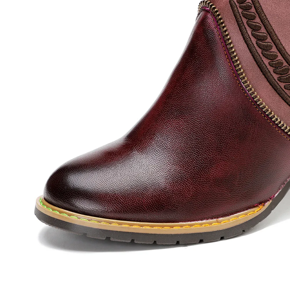 Hand Painted Leather Patchwork Ankle Boots