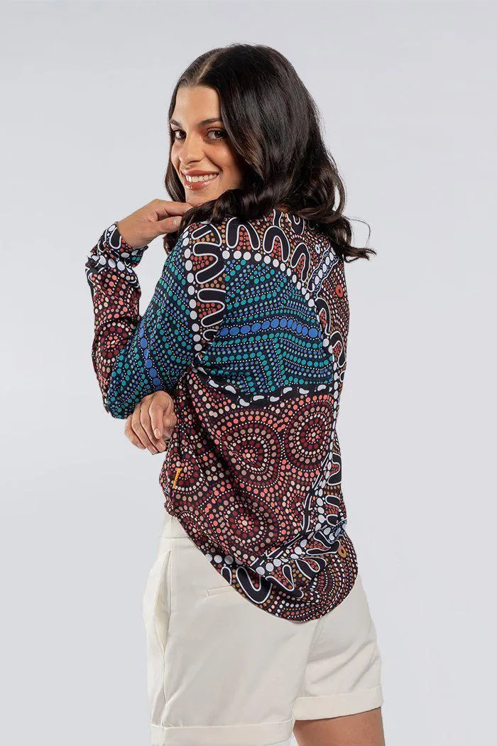 Heal Our Nura V Neck Women's Long Sleeve Blouse