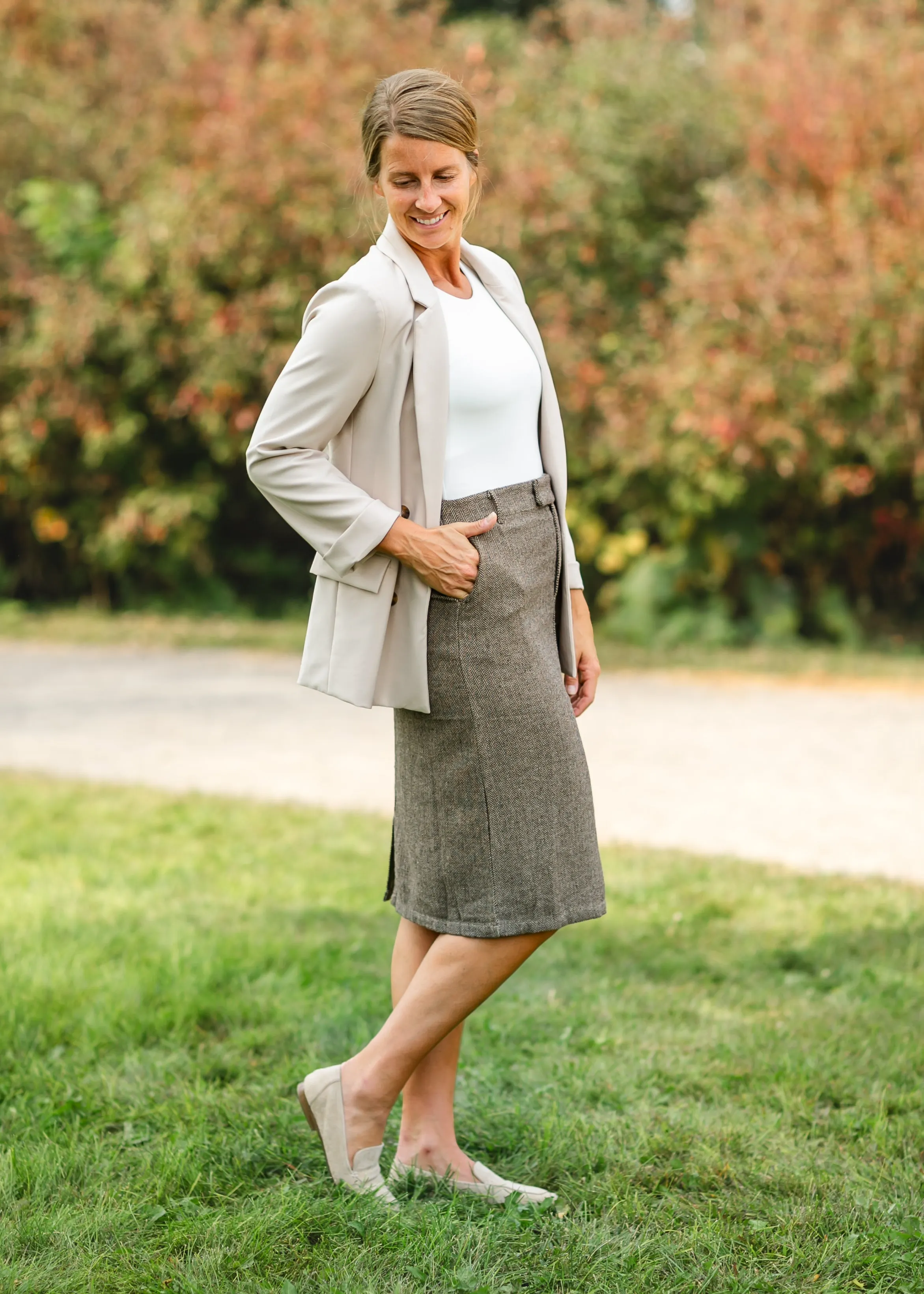 Herringbone Straight Fit Midi Skirt - FINAL SALE
