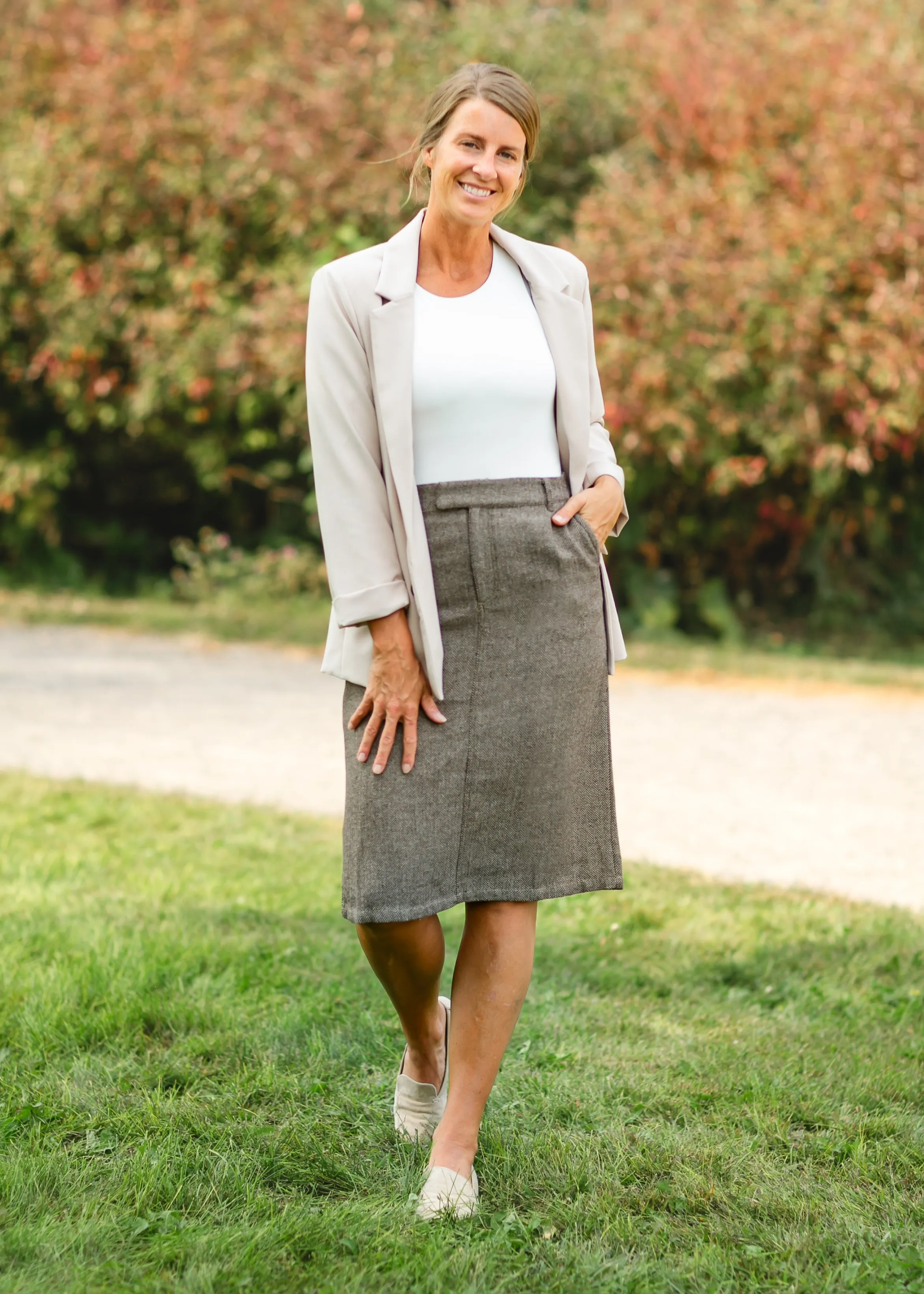 Herringbone Straight Fit Midi Skirt - FINAL SALE