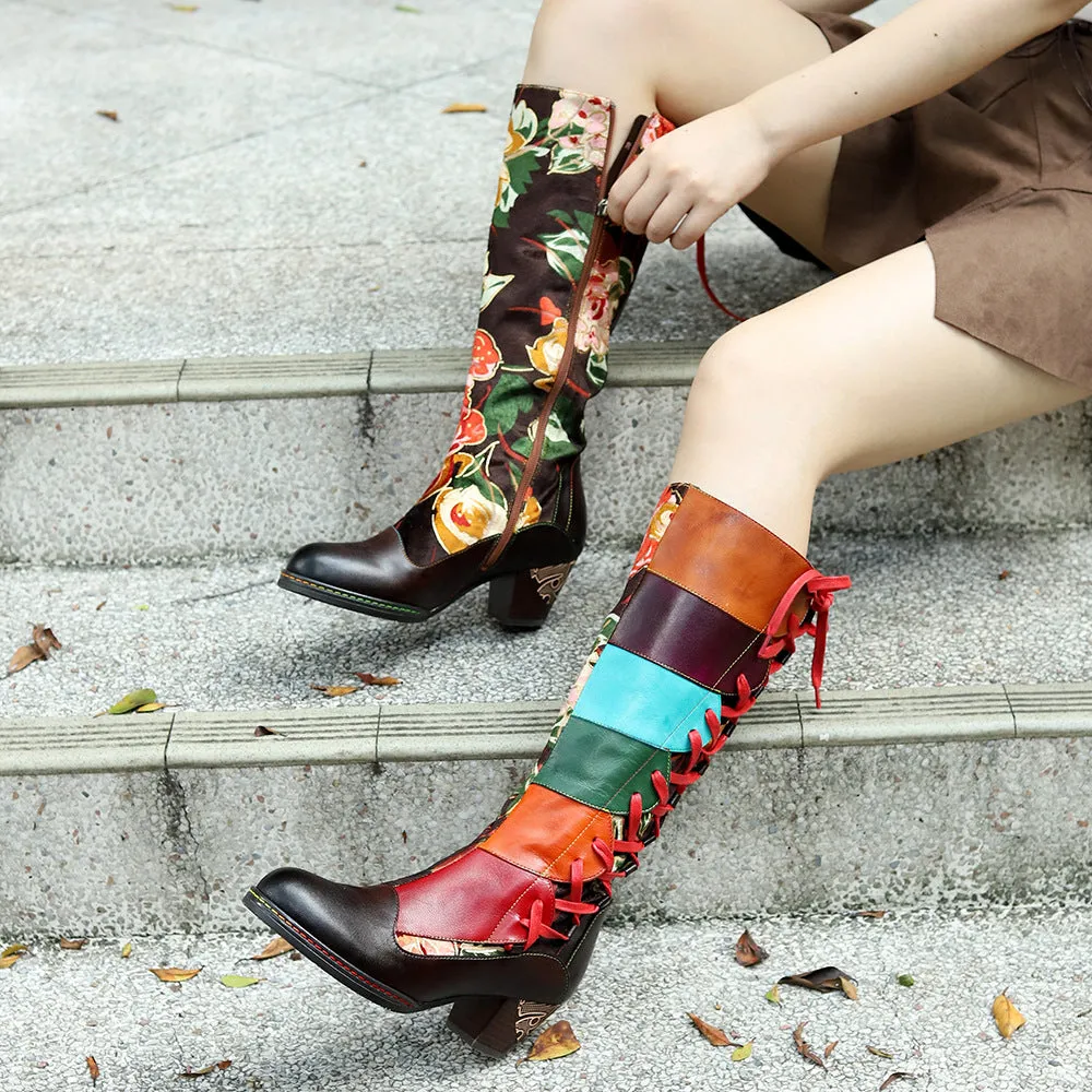 Leather Handmade Embossed Adjustable Boots