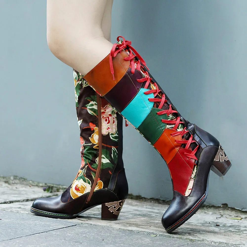 Leather Handmade Embossed Adjustable Boots
