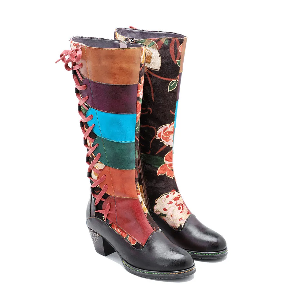 Leather Handmade Embossed Adjustable Boots