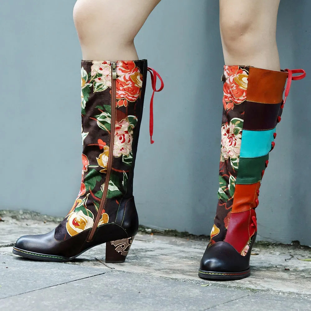 Leather Handmade Embossed Adjustable Boots