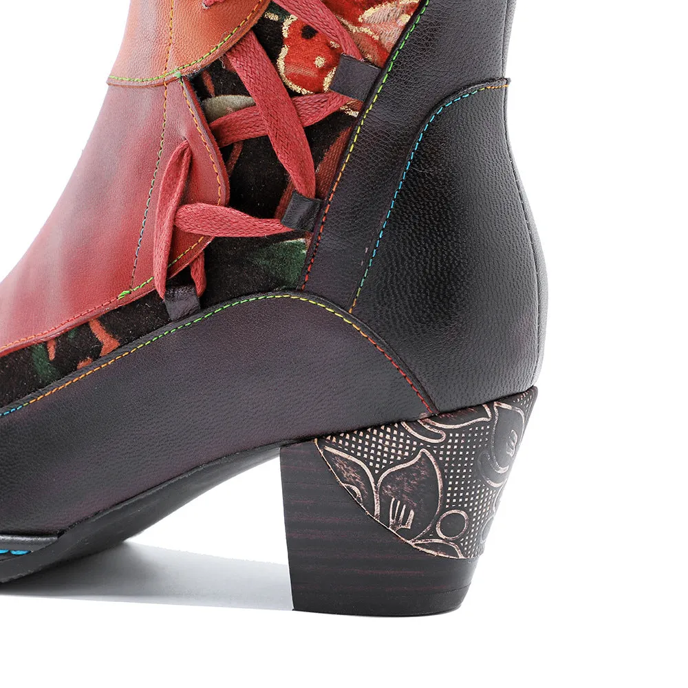 Leather Handmade Embossed Adjustable Boots