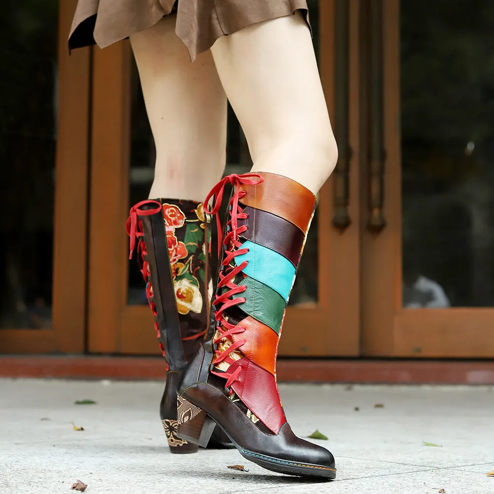 Leather Handmade Embossed Adjustable Boots