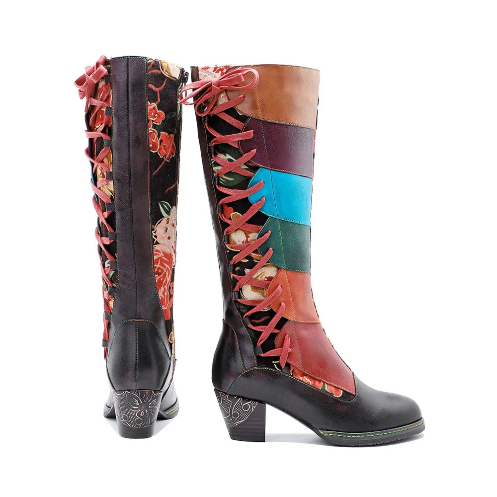 Leather Handmade Embossed Adjustable Boots