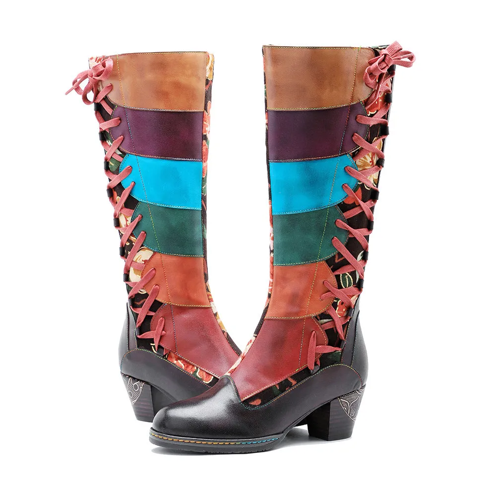 Leather Handmade Embossed Adjustable Boots