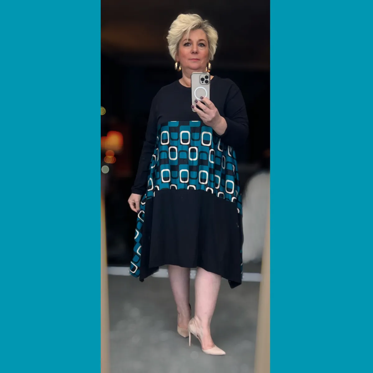 Loose Fitting Hanky hem dress with satin panel