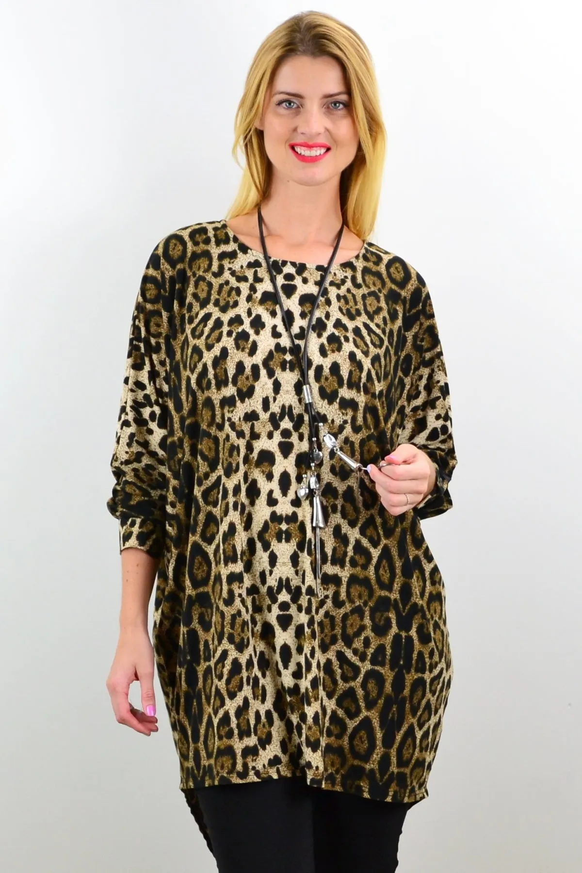 Lucy Leopard Relaxed Hi Low Hem Tunic Top
