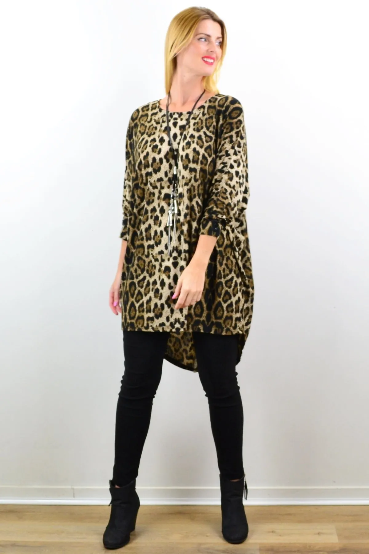 Lucy Leopard Relaxed Hi Low Hem Tunic Top