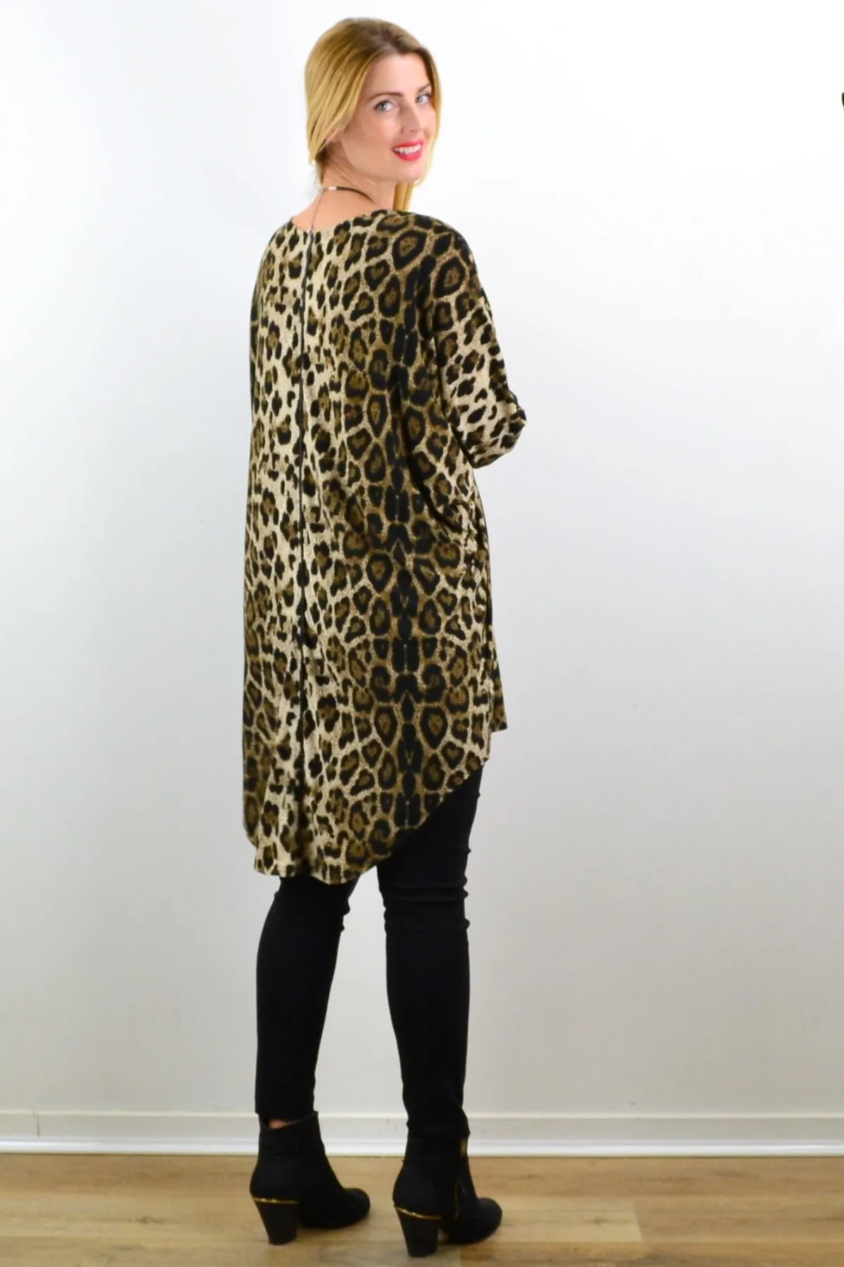 Lucy Leopard Relaxed Hi Low Hem Tunic Top