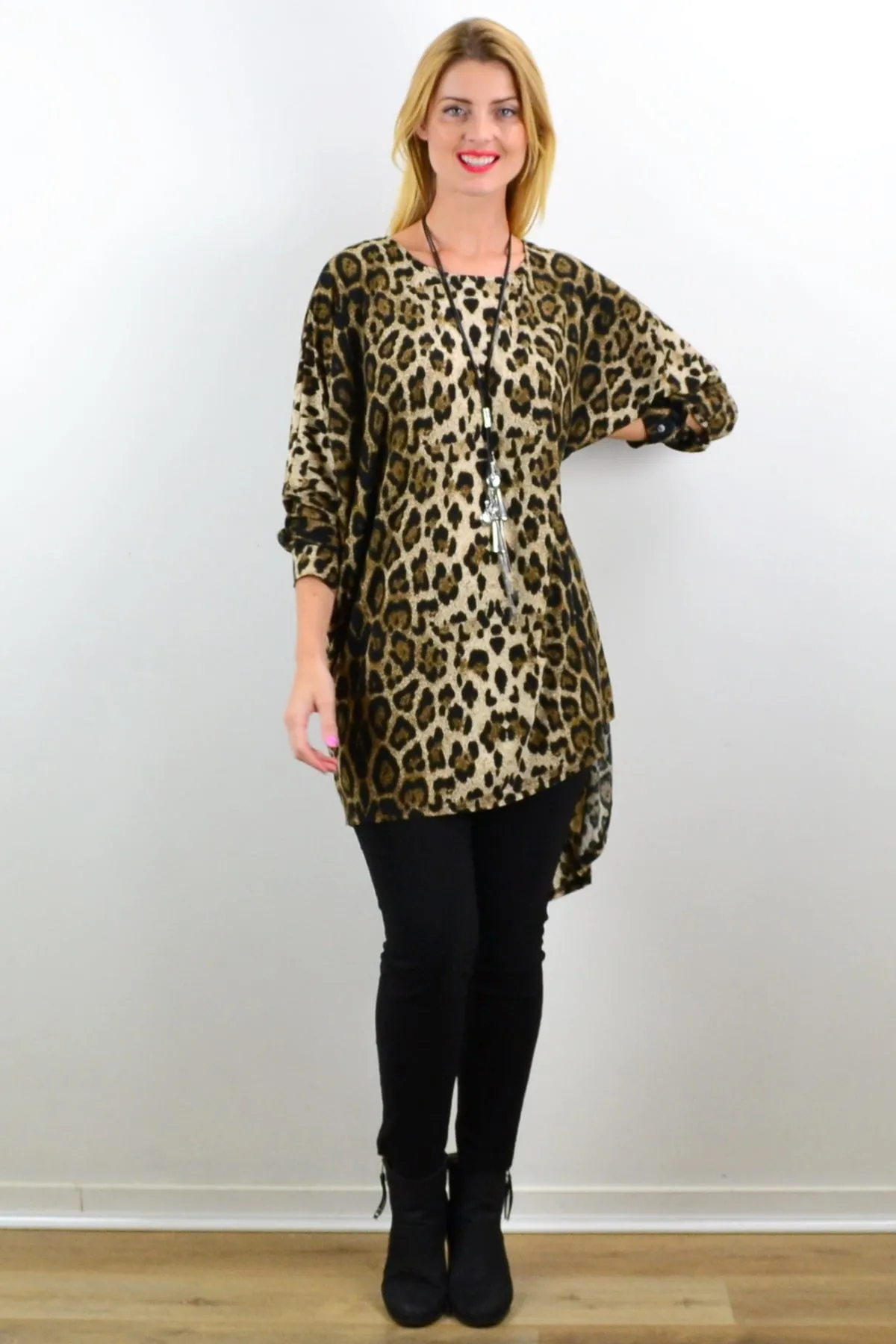 Lucy Leopard Relaxed Hi Low Hem Tunic Top