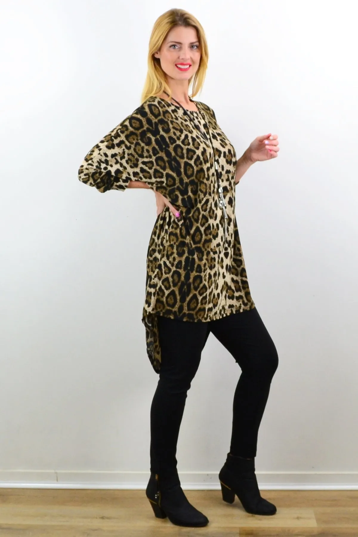 Lucy Leopard Relaxed Hi Low Hem Tunic Top