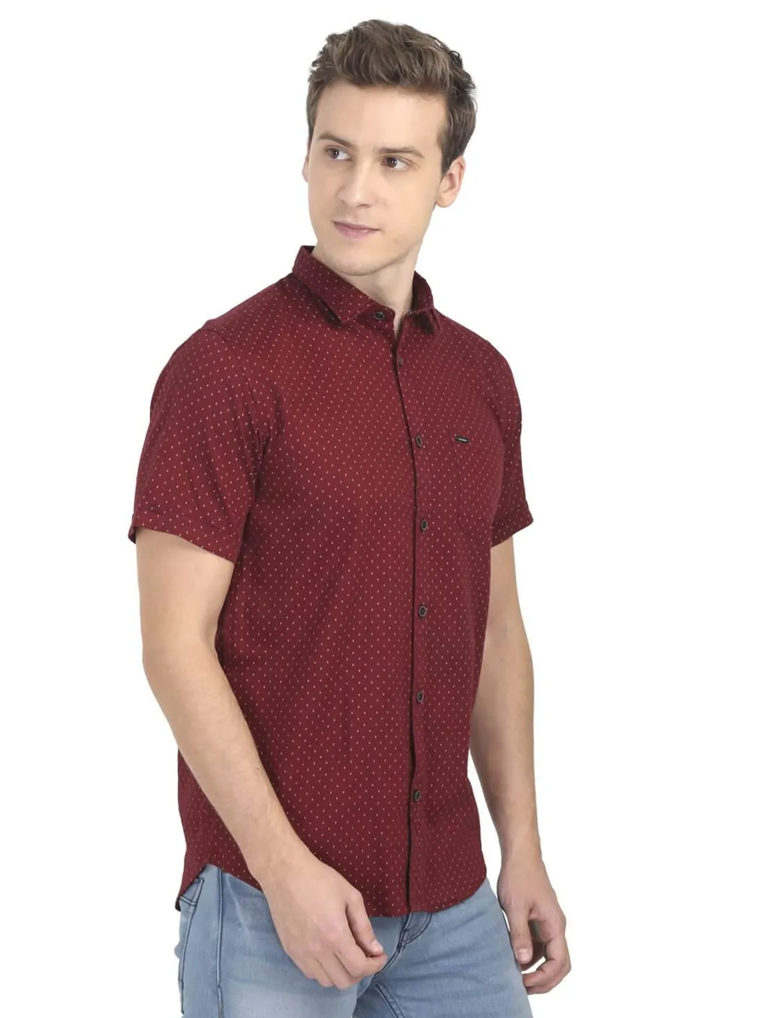 Maroon Casual Printed Shirt for Men (ESPINOSA 2225)