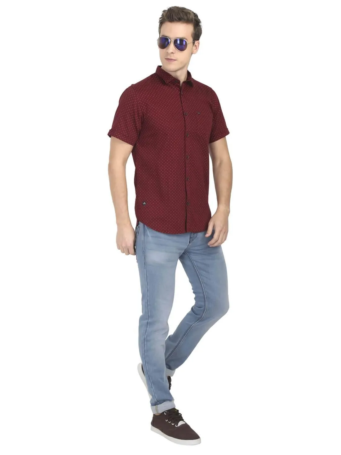 Maroon Casual Printed Shirt for Men (ESPINOSA 2225)