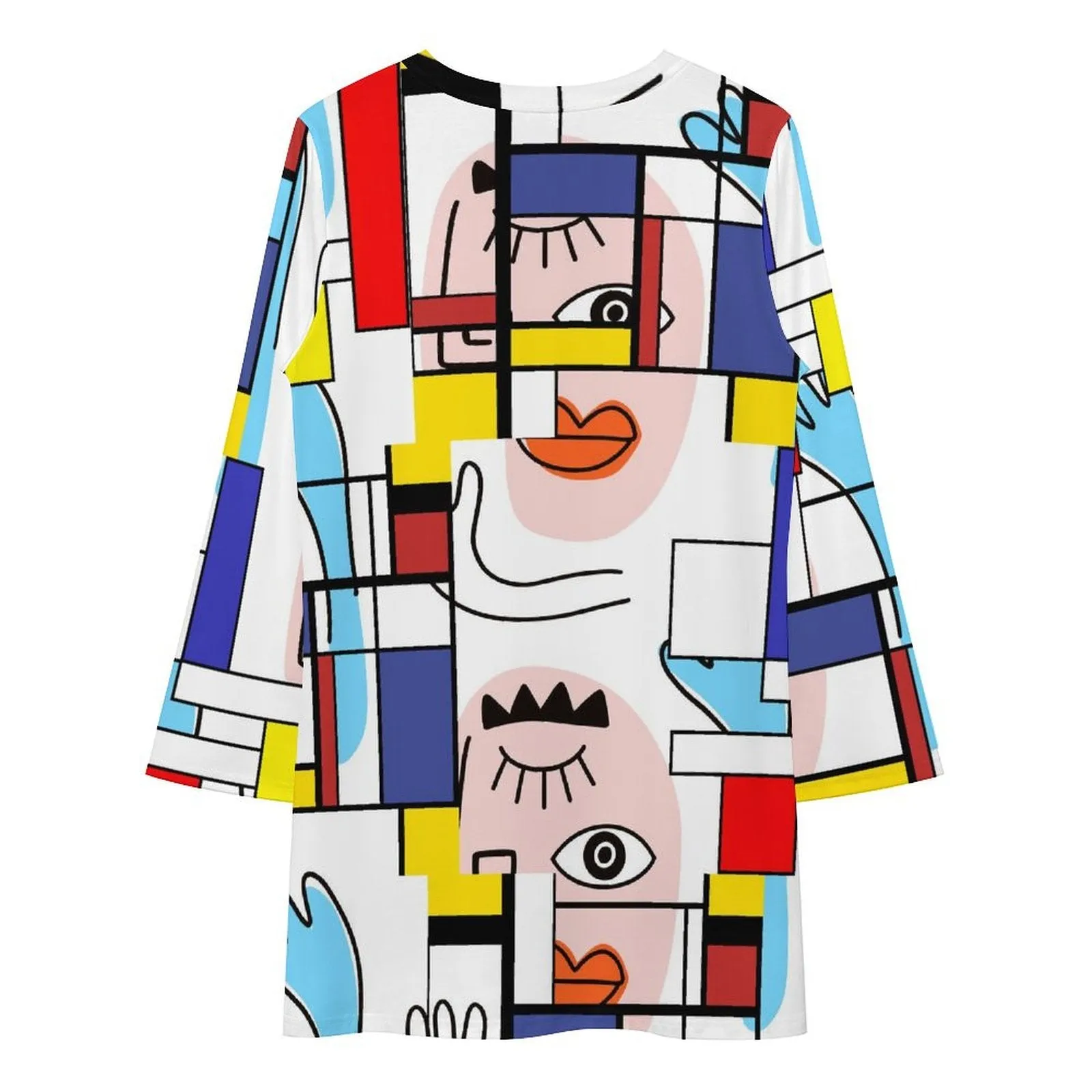 Mondrian Boho Evil Eye Patchwork Long Sleeve T-shirt Dress