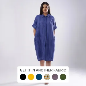Navy Blue Azo-Free Dyed Cotton Knee Length Shirt Dress