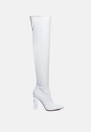 noire thigh high long boots in patent pu by London Rag