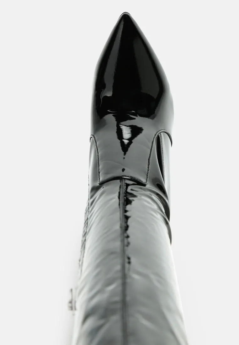 noire thigh high long boots in patent pu by London Rag