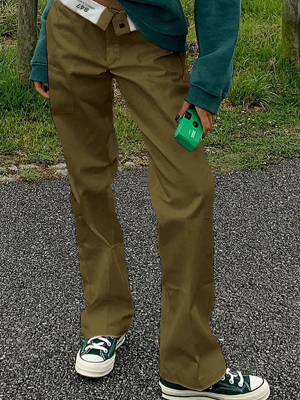 Patchwork Waist Straight Leg Pants