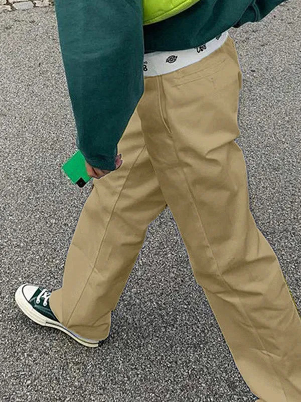 Patchwork Waist Straight Leg Pants