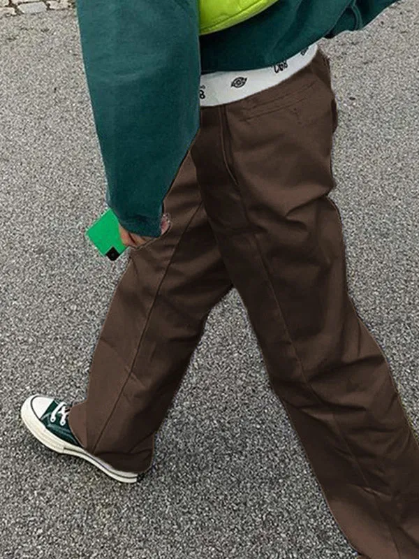 Patchwork Waist Straight Leg Pants