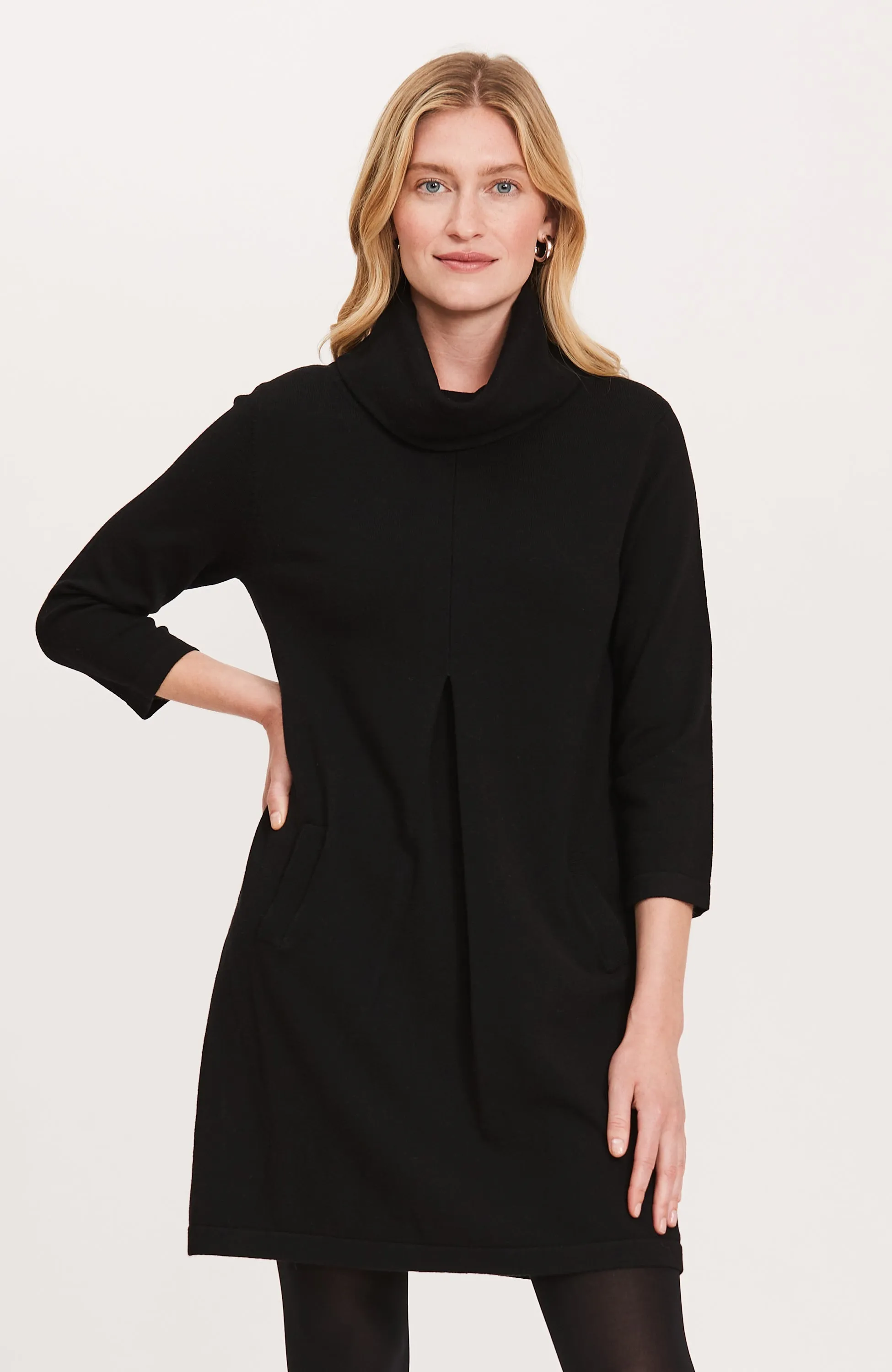 "Kim" Black Cotton Cashmere Cowl Neck Dress