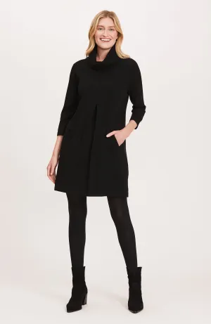 "Kim" Black Cotton Cashmere Cowl Neck Dress