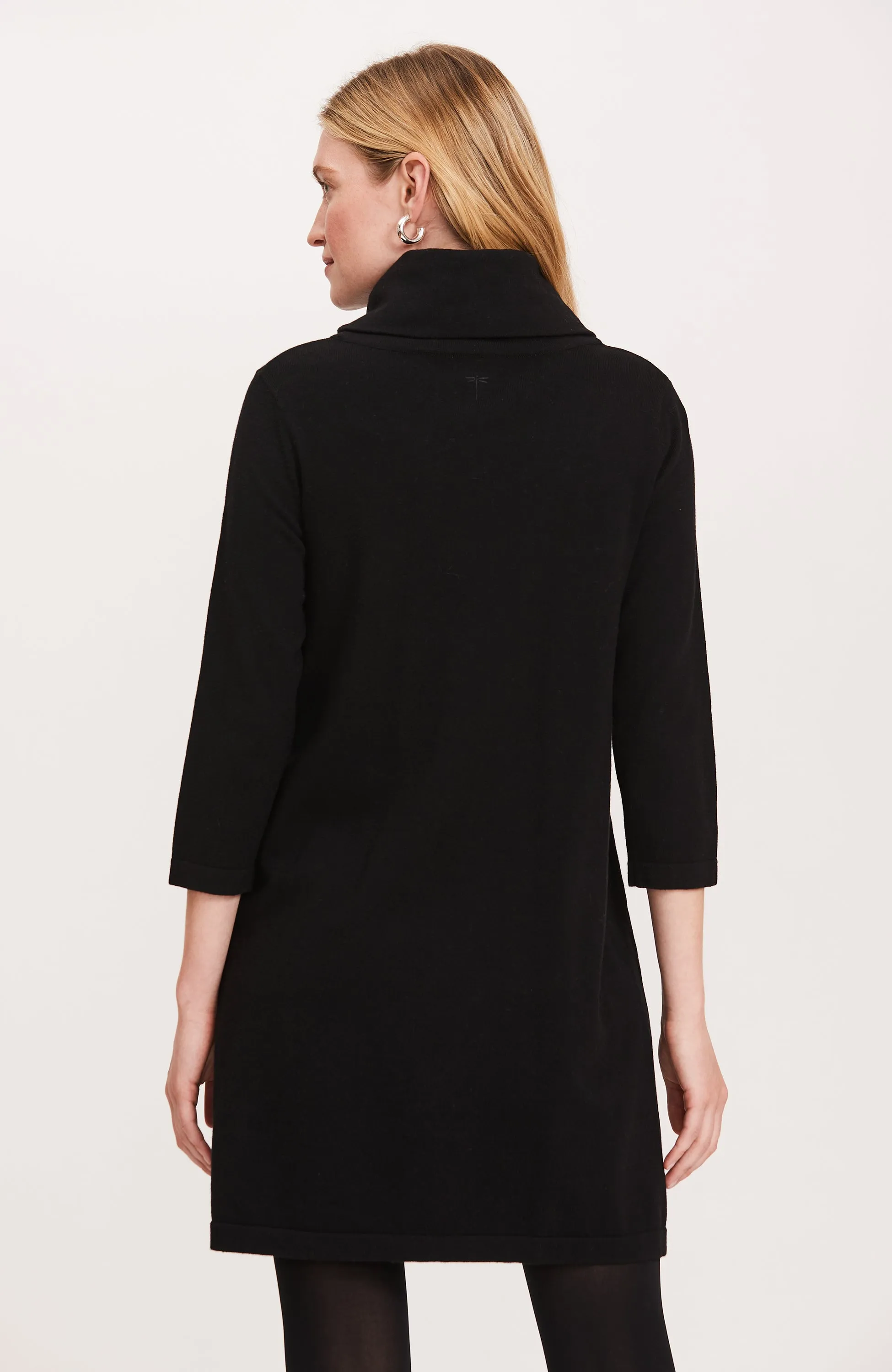 "Kim" Black Cotton Cashmere Cowl Neck Dress