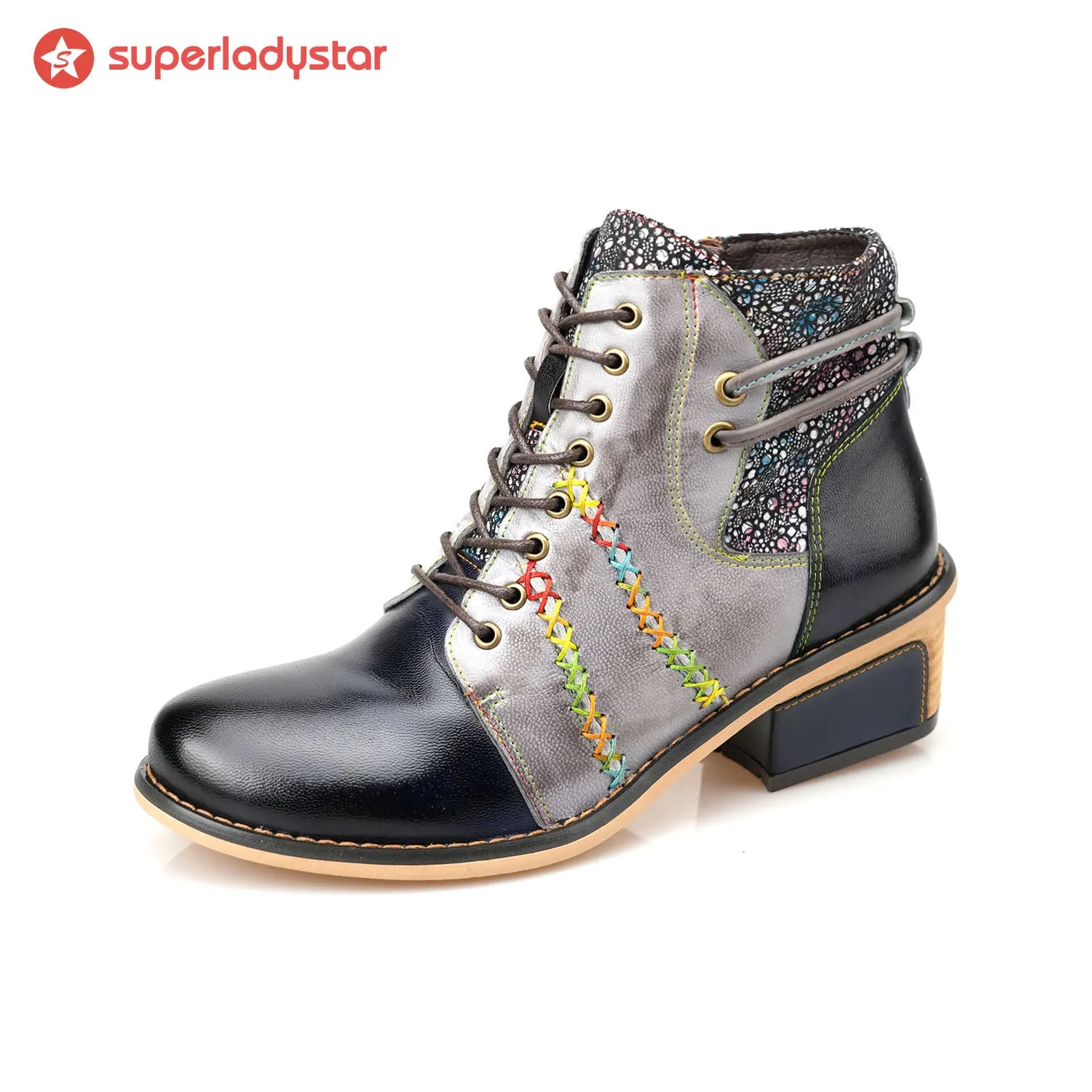 Retro Leather Patchwork Casual Comfort Ankle Boots