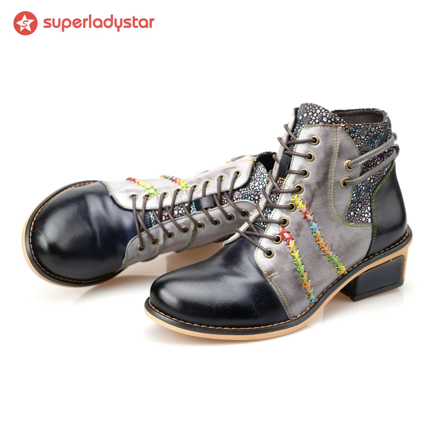 Retro Leather Patchwork Casual Comfort Ankle Boots