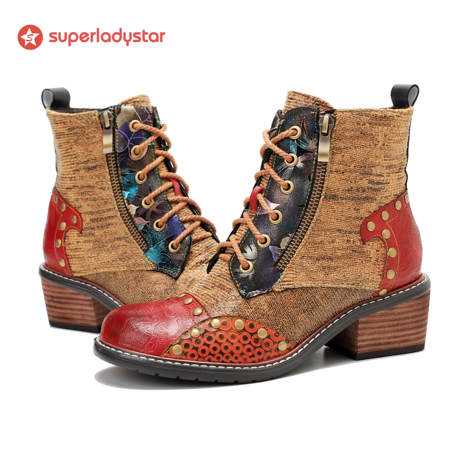 Retro Leather Patchwork Casual Comfort Booties